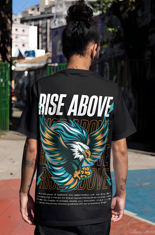 Black Rise Above Oversized Premium Puff Print T-shirt